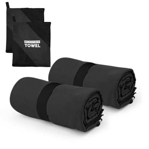Microfiber Camping Towel Small Lightweight Quick Dry Towels for Gym Face Neck Body Sweat Golf Cycling Hiking (Black, 2 Pack S) - color: Black, size: 2 Pack S
