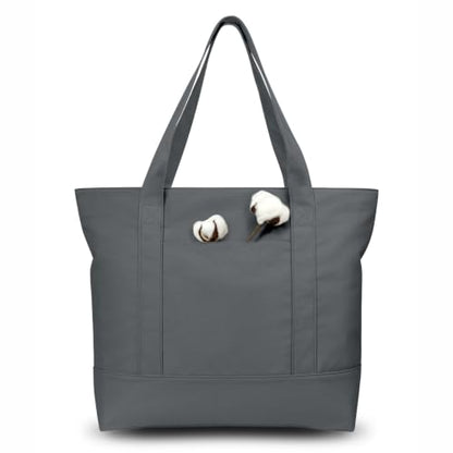 TOPDesign 1-Pack Canvas Tote Bag with an External Pocket, Reusable Grocery Shopping Bag, Top Zipper Closure, Daily Essentials (Grey) - color: Grey