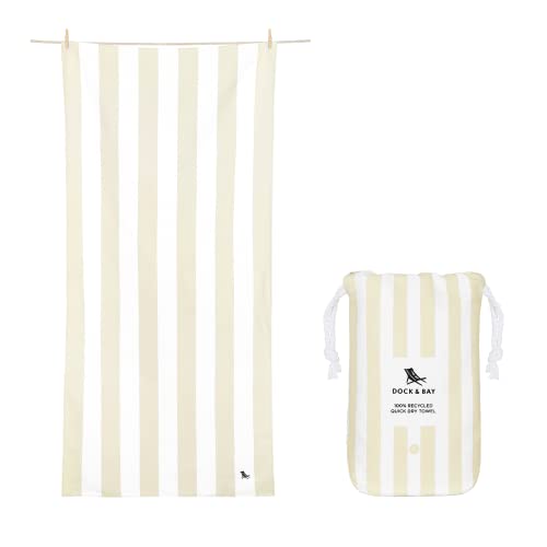 Dock & Bay Beach Towel - Quick Dry, Sand Free - Compact, Lightweight - 100% Recycled - Includes Bag - Cabana Light - Bora Bora Beige - Large (160x90cm, 63x35) | Sand-Resistant, Includes Travel Bag, Lightweight & Compact, 100% Recycled DryQ Fabric, Large (