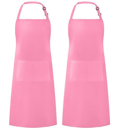 Syntus Apron for Men Women, Adjustable Cooking Kitchen Apron with 2 Pockets | Machine Washable, Firm Stitching, Stain Resistance, Long Tie Straps, 2 Pockets, Versatility, Unisex Use, Gift, BBQ - color: Hot Pink, style: 2 Polyester