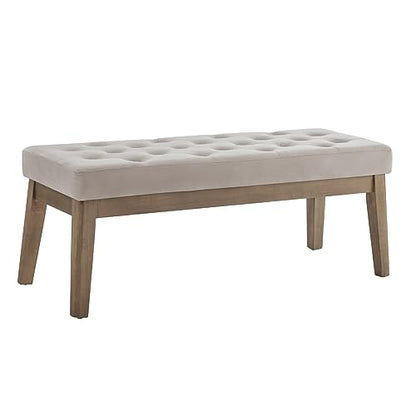 24KF Velvet Upholstered Buttons Tufted Entryway Bench with Solid Wood Leg,Bed Bench Ottoman with Padded Seat,5034-Taupe - color: Light Taupe, size: 15.5"D x 43"W x 17"H