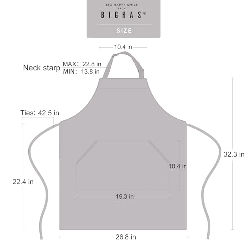 BIGHAS Adjustable Bib Apron with Long Ties for Women Men 18 Colors Chef Kitchen Cooking - color: Light Gray