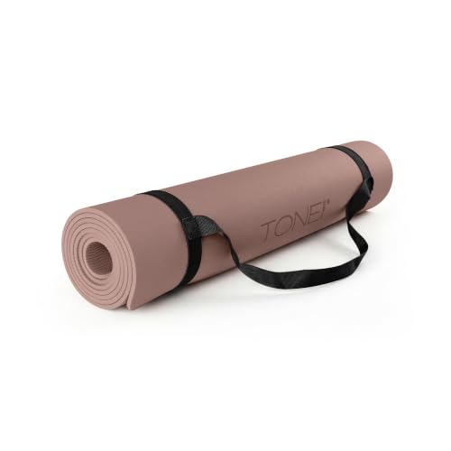 TONE Fitness Yoga Mat 1/4" Thick Non Slip Exercise & Pilates Mat for Home Workouts with Carrying Strap | Multiple Options - color: Mocha, style: V Pattern