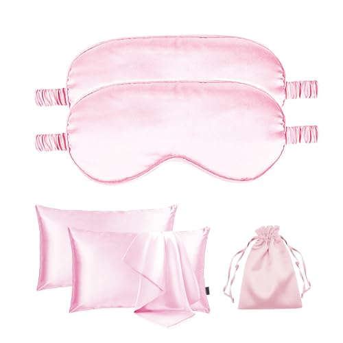 5Pcs Silky Sleep Mask Eye Masks Breathable Soft Satin Pillowcases Set for Sleeping Similar to Silk Pillowcase Travel Gift - color: Pale Pink-queen Size