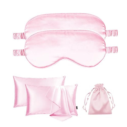 5Pcs Silky Sleep Mask Eye Masks Breathable Soft Satin Pillowcases Set for Sleeping Similar to Silk Pillowcase Travel Gift - color: Pale Pink-queen Size