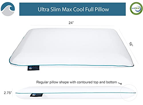 Bluewave Bedding Ultra Slim Max Cool CarbonBlue Gel Memory Foam Pillow for Stomach and Back Sleepers - Thin, Flat Design with Advanced Cooling (2.75-Inch Height, Standard Size) - size: 2.75"H (Standard), style: Max Cool Memory Foam
