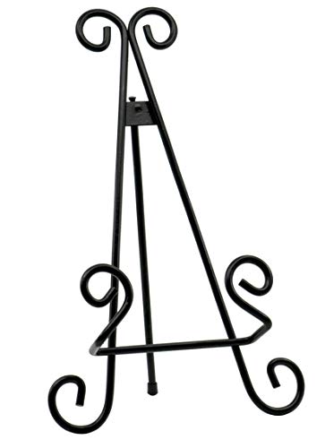 Red Co. 13” Tall Decorative Curved Scroll Metal Wire Display Plate Stand & Art Holder Easel, Black - color: Black