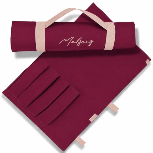 American Mahjong Rack Storage Bag – Roll-Up Canvas Carrier Fits 4 Racks & Pushers – Portable Protective Sleeve Organizer for Travel & Club – Mah Jongg Accessories Gift (Bag Only) (Claret) - color: Claret