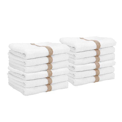 Arkwright White Hand Gym Towels - Pack of 12 - Bulk 100% Cotton Soft Quick Dry Sweat Absorbent Hotel Quality Towels for Workout, Bathroom, Spa, Pool, 16 x 27 in, Beige - color: Beige, size: 16 x 27 in. (Pack of 12)