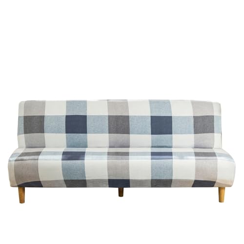 MIFXIN Armless Sofa Cover Futon Slipcover Stretch Elastic Soft Folding Sofa Bed Non-Armrest Couch Furniture Protector Spandex Printed Washable Sofa Cover Without Armrests (Blue Checkered) - color: Blue Checkered