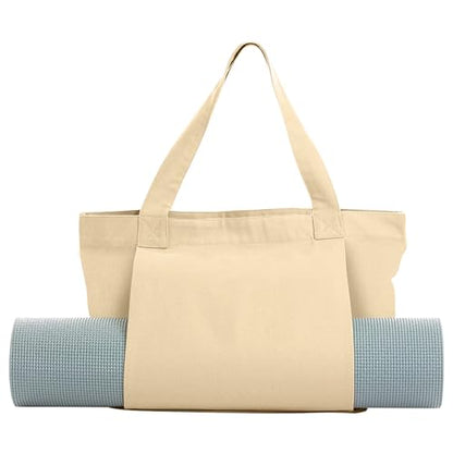 Yoga Mat Carrier, Gym Bag With Yoga Mat Holder, Women Canvas Tote With Shoulder Strap For Pilates, Travel, Office, Sports, Workout And Beach – Inner Zippered Pocket, Fits Standard And Small Mats - color: Beige