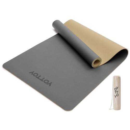 YOTTOY Yoga Mat,Non-Slip Hot Yoga Mat with Anti-Tear Design and Friendly Natural Rubber Mat with Strap and Bag - color: Grey