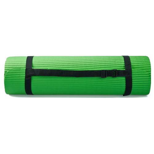 BalanceFrom 7-Piece Yoga Set with 71x24x0.5 Inches Extra Thick Mat and Carrying Sling – Includes 2 Blocks, Stretch Strap, 2 Towels, and Knee Pad for Home, Studio, and Gym Workouts - color: Green