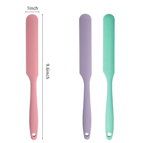 3Pcs Silicone Jar Spatula Long Handle Kitchen Spatulas for Mixing, Scraping, and Spreading,Ideal for Jars, Baking, Cake Icing, Cream, Butter, and Batter Kitchen Tool (Purple, Pink, Green) - color: Purple, Pink, Green