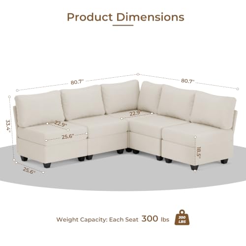Breakfast Nook Bench with Storage, 5 Seats Modular Corner Banquette Seating - size: 5 Seats