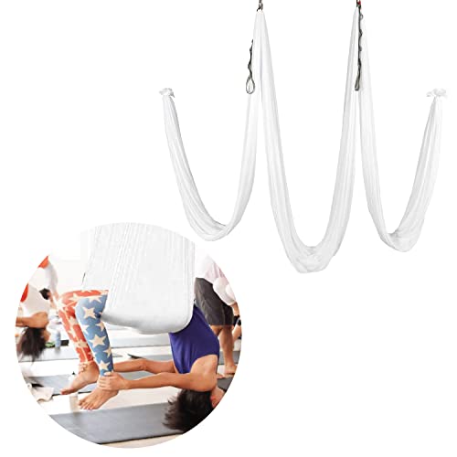 HECASA Aerial Silks Yoga Swing Set, Aerial Yoga Hammock w/Daisy Chain for Home, Inversion Exercises, Strength Training and Starter Kit - color: White, size: 13 Yards