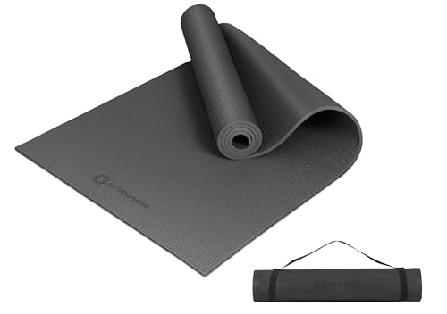 Primasole Yoga Mat with Carry Strap for Yoga Pilates Fitness and Floor Workout at Home and Gym Non-slip 9 colors - color: carbon gray, size: 1/4 inch (6 mm)
