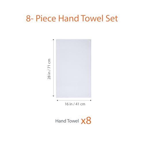 Amazon Basics 8-Pack Soft, Highly Absorbent, Quick-Dry Hand Towels, 100% Cotton, 28" x 16", White - color: White, size: Hand Towel, style: Hand Towel (Pack of 8)