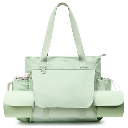 WLLWOO Thick Yoga Mat Bag Women Gym Tote Breathable Mesh Holder Wet Pocket | Carryall Lightweight Waterproof Shoulder for Pilates Travel Beach Workout Fitness Carrier - color: Mint Green
