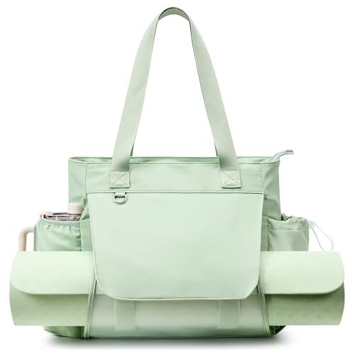 WLLWOO Thick Yoga Mat Bag Women Gym Tote Breathable Mesh Holder Wet Pocket | Carryall Lightweight Waterproof Shoulder for Pilates Travel Beach Workout Fitness Carrier - color: Mint Green