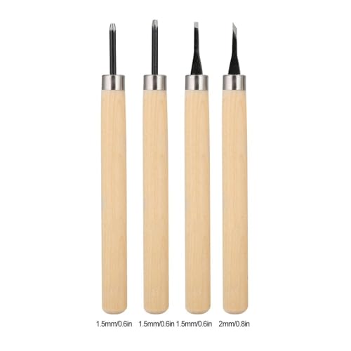 MOPFOL Wood Carving Tools 4 Pcs Set – Professional Engraving Knives for Woodworking & Rubber Stamp Craft, Comfort Grip Handles(#1) - size: #1