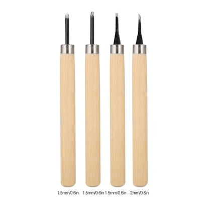MOPFOL Wood Carving Tools 4 Pcs Set – Professional Engraving Knives for Woodworking & Rubber Stamp Craft, Comfort Grip Handles(#1) - size: #1