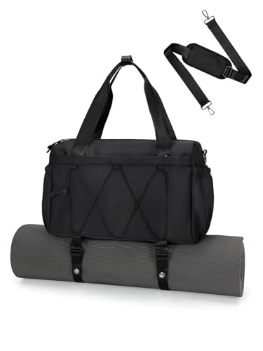 RHDZO Small Gym Bag for Women with Yoga Mat Holder and Wet Pocket, Black - color: Black