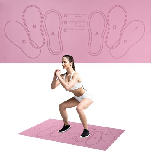 Squat Mat with Foot Position,Large Squat Target Pad 30'' X 13.8'',4mm Thickness Squat Mat Foot Positioning, Exercise Mat for Squats, Leg and Abdominal Workouts - color: Pink