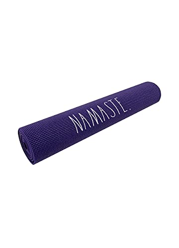 Rae Dunn Yoga Mat - High Density Foam Exercise and Fitness Mat for Workout or Stretching - Dual Sided Non Slip Cushion Grip - Portable, Travel Friendly - Use at Home, Gym, Yoga Studio, Pilates - color: Navy “Namaste”