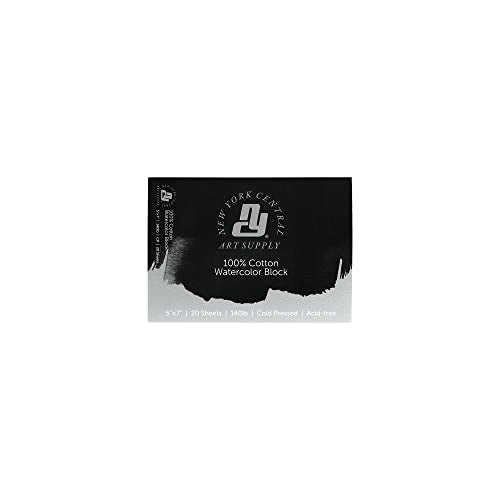 New York Central Watercolor Block, 140lb/300gsm Cold Press 5x7, 20 Sheets, Archival Watercolor Paper for Artists, Students, Durable Water Color Paper, Suitable for Wet and Dry Media, Case 20 Sheets - size: 5x7" - 20 Pack