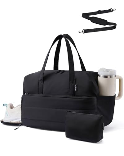 LOVEVOOK Small Gym Bag for Women with Tumbler Holder & Shoe Compartment - color: Black, size: Small-17"