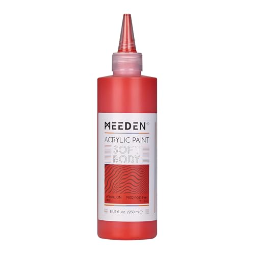 MEEDEN Soft Body Acrylic Paint: Vermilion Hue Matte Finish 250ml/8.45oz | Bulk Acrylic Colors in Ergonomic Bottle - Fluid Flow Art Paints for Artists Canvas Painting - color: Vermilion Hue
