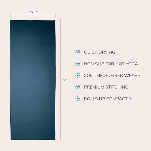 Fittest Pro Non-Slip Hot Yoga Towel with Super-Absorbent Soft Suede Microfiber in Many Colors, for Bikram Pilates and Yoga Mats. (72.00 x 26.50) Seaside Blue - color: Dark Blue