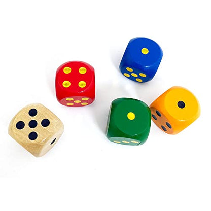 SmartDealsPro Set of 5 Random Color Large 1 1/5" Round Edge Wooden Dice (5 Colors with dots) - color: 5 Colors 5 Pieces