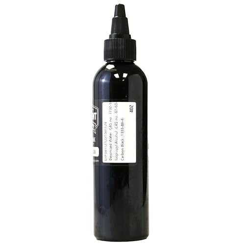 Element Tattoo Supply Black Tattoo Ink 4oz Bottle | Professional Black Ink | USA made formula, smooth reliable flow, deep bold saturation, ideal for lining and shading, trusted by professional artists - size: 4oz