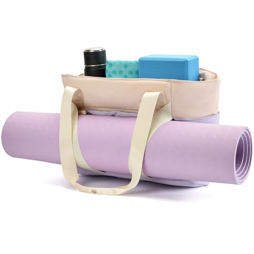 Axcone Women's Yoga Tote Bag with Luggage Sleeve & Mat Straps - Gym Work Bag for Office, Commute, Sports,Travel - color: Purple