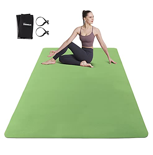 UMINEUX Large Yoga Mat for Men and Women 1/4 & 2/5 Inch Extra Thick TPE Fitness Mat for Home Gym Workout, Non-Slip, Eco Friendly Exercise Mat for Yoga, Pilates, Stretching, Meditation - color: Vibrant Green & Raven, size: 72"x48"x1/4"