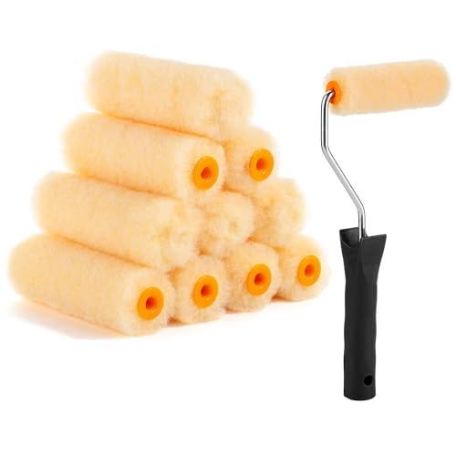Bates- Paint Rollers, 4 inch Paint Roller with 10 Covers, Cream, Wall Painting Tool - color: Cream, size: 4 inch Paint Roller+10 Covers