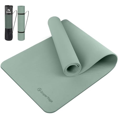 Gruper Yoga Mat Non Slip, 72"L x 24"W x 0.24"/0.32"TH, Anti-Tear Exercise Mat with Carrying Strap and Bag, Pro TPE Yoga Mats for Women, Workout Mats for Home, Pilates and Floor Exercises - color: Pale Green