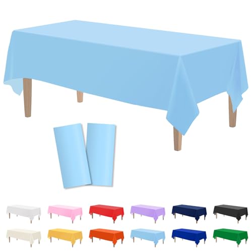 Kopokita 2 Pack Light Blue Plastic Tablecloths Disposable 54 x 108 Inch | Rectangle Table Cloths, Party Table Covers for Birthday, Wedding, Bridal, Baby Shower - color: Light Blue, size: Rectangle (2 Pack)