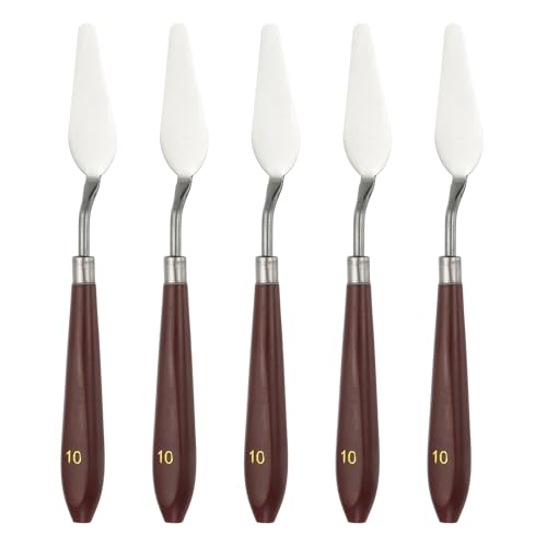 HARFINGTON 5pcs Palette Knife Painting Tool 2.4" x 0.87" Stainless Steel Art Spatula Pallet Knives Scrapers Tools with Plastic Handle for Acrylic Oil Canvas Mixing Spreading, Red/Silver - size: 2.4" x 0.87"
