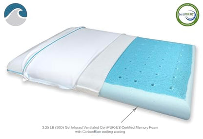 Bluewave Bedding Super Slim Max Cool CarbonBlue Gel Memory Foam Pillow for Stomach and Back Sleepers - Thin, Flat Design with Advanced Cooling (3.25-Inch Height, Standard Size) - size: 3.25"H (Standard), style: Max Cool Memory Foam