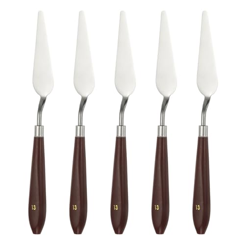HARFINGTON 5pcs Palette Knife Painting Tool 3.35" x 0.94" Stainless Steel Art Spatula Pallet Knives Scrapers Tools with Plastic Handle for Acrylic Oil Canvas Mixing Spreading, Red/Silver - size: 3.35" x 0.94"