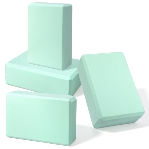 4 Pack Yoga Block 9 x 6 x 3 Inch EVA Foam Lightweight Non Slip Yoga Props for Pilates Stretching Meditation (Mint Green)