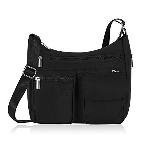 Kamo Crossbody for Women - Multi-pocket Shoulder Lightweight Messenger Casual Printed Purse Handbag Travel Bag - color: Black