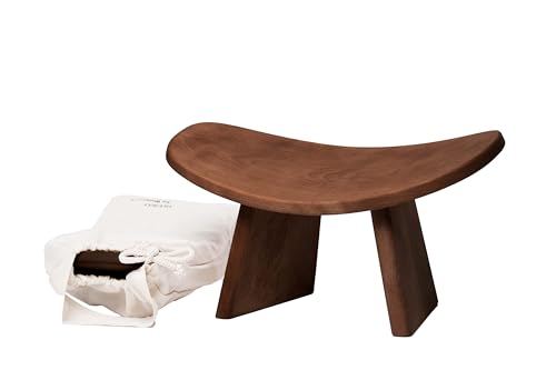 Meditation Bench IKUKO, Travel Yoga Stool, Walnut, Low Height | BLUECONY Original Portable Version With Bag, Seiza Stool Locally Handmade, Wooden Kneeling Yoga Bench, Low 6" (16cm) - color: Dark Walnut, size: Low Height (6 inches)