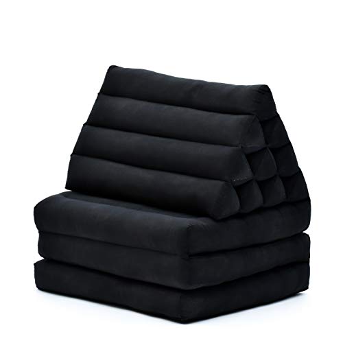 Leewadee - Comfortable Japanese Floor Mattress Used As Thai Floor Bed with Triangle Cushion, Futon Mattress Or Thai Massage Mat, 67 x 21 inches, Black | Floor & lounge cushion for relaxing, reading & TV - for meditation & yoga, firm & stable - color: Cl02