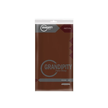 Brown 1 Pack Premium Disposable Plastic Tablecloth 84" Inch Round Table Cover - color: Brown, size: 1 Pack 84" Round