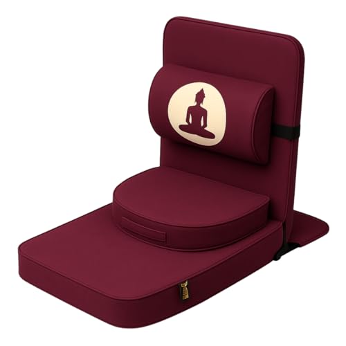 Friends of Meditation Relaxing Buddha Meditation Chair | Detachable Rectangular Back Support & Zafu Cushion | Portable Folding Chair | Floor Chair with Back Support | Yoga Chairs for Adults | Maroon - color: Maroon