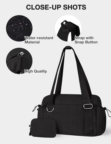 Mini Gym Bag for Women Puffy Bag, Small Gym Bag with Coin Wallet, Lightweight Gym Tote Bag for Fitness, Work, Travel, Daily Commute,Black - color: Black